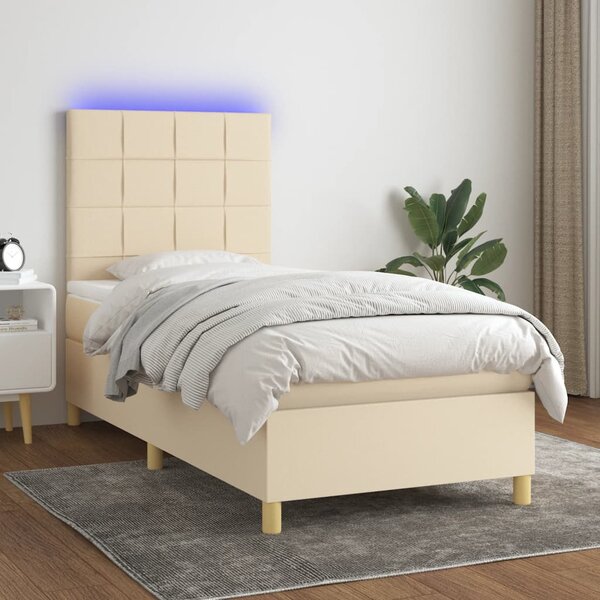 Krevet box spring s madracem LED krem 80 x 200 cm od tkanine - Krema / 80 x 200 cm
