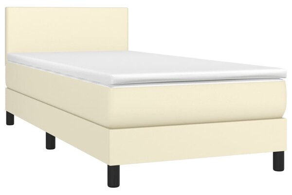 Krevet box spring s madracem LED krem 100x200cm od umjetne kože - Krema / 100 x 200 cm