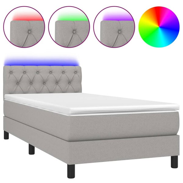 Krevet box spring s madracem LED svjetlosivi 80x200 cm tkanina - Siva / 80 x 200 cm