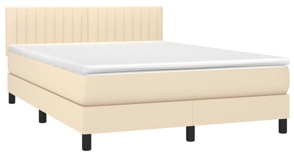 Krevet box spring s madracem LED krem 140x190 cm od tkanine - Krema / 140 x 190 cm