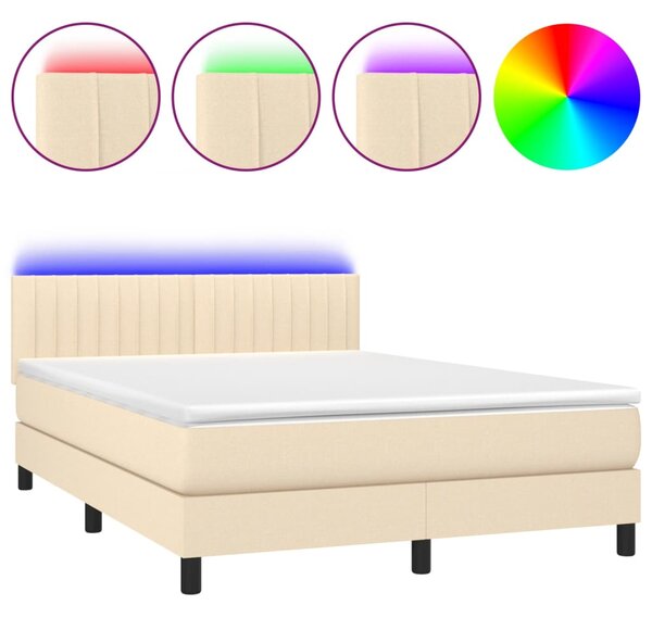 Krevet box spring s madracem LED krem 140x190 cm od tkanine - Krema / 140 x 190 cm