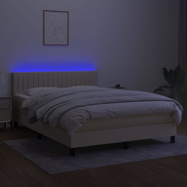 Krevet box spring s madracem LED krem 140x190 cm od tkanine - Krema / 140 x 190 cm