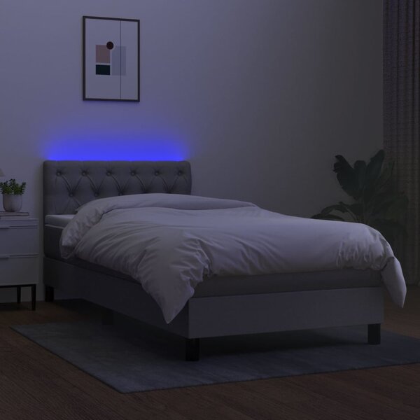 Krevet box spring s madracem LED svjetlosivi 80x200 cm tkanina - Siva / 80 x 200 cm