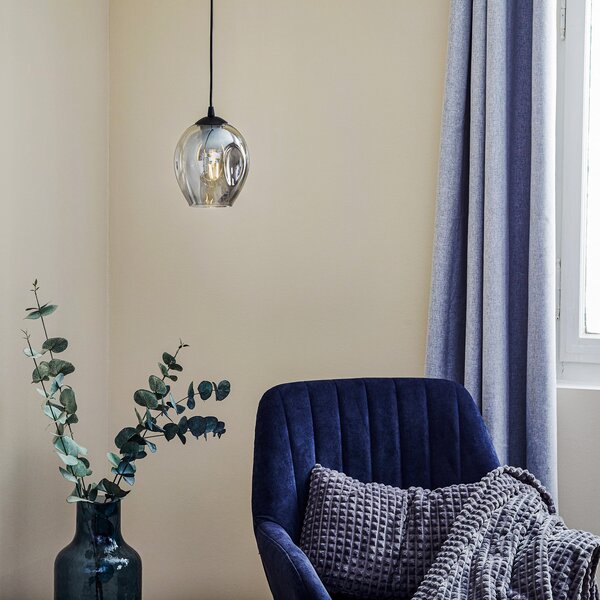 EMIBIG LIGHTING Viseća svjetiljka Starla, grafitno staklo, okrugla, 1 žarulja, prigušiva, Crno, Dnevni boravak/blagovaonica, Staklo