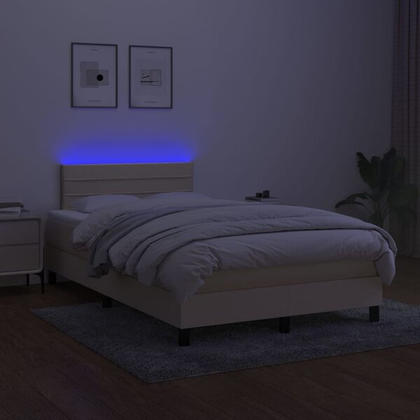 Krevet box spring s madracem LED krem 120 x 200 cm od tkanine - Krema / 120 x 200 cm