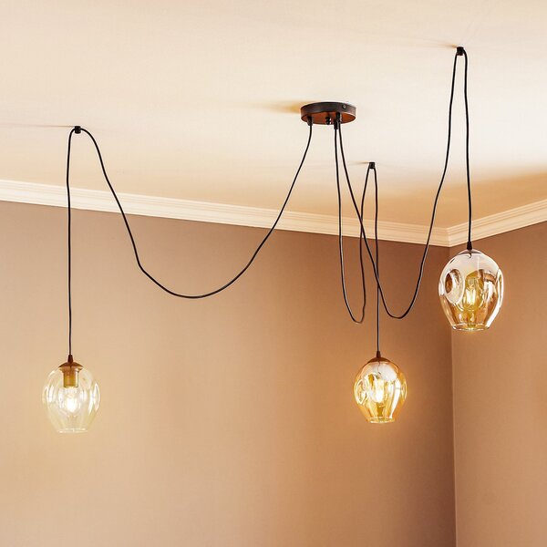 EMIBIG LIGHTING Viseća lampa Starla, grafit/jantarna/prozirno staklo, 3 žarulje., prigušiva, Crno, Dnevni boravak/blagovaonica, Staklo