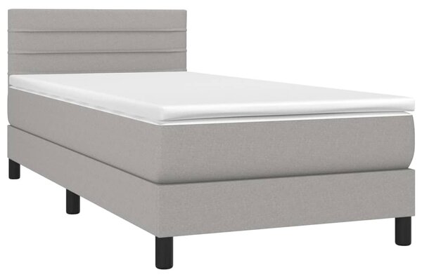 Krevet box spring s madracem LED svjetlosivi 90x200 cm tkanina - Siva / 90 x 200 cm