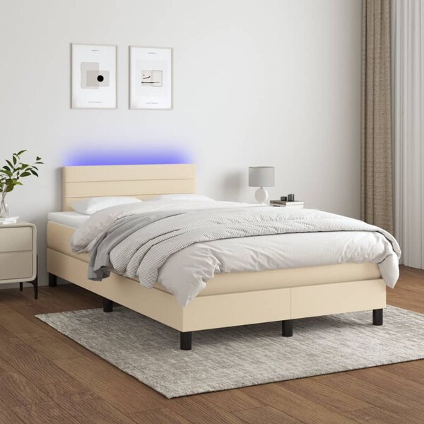 Krevet box spring s madracem LED krem 120 x 200 cm od tkanine - Krema / 120 x 200 cm
