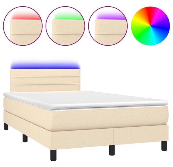 Krevet box spring s madracem LED krem 120 x 200 cm od tkanine - Krema / 120 x 200 cm