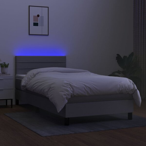Krevet box spring s madracem LED svjetlosivi 90x200 cm tkanina - Siva / 90 x 200 cm
