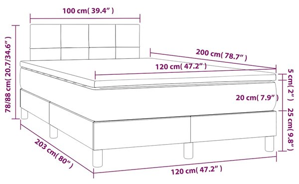 Krevet box spring s madracem LED tamnozeleni 120x200 cm baršun - Zelena / 120 x 200 cm