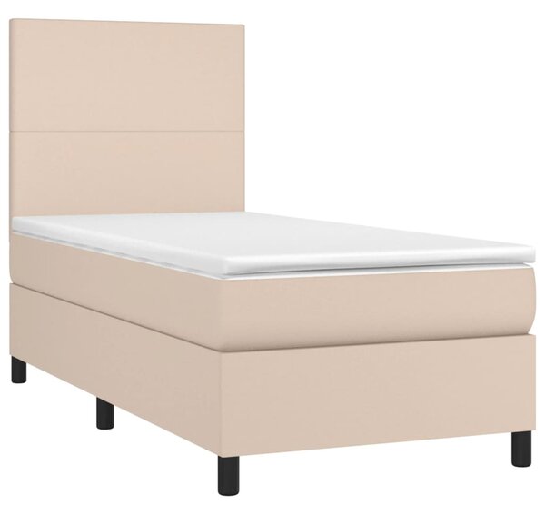 Krevet box spring madrac LED cappuccino 100x200cm umjetna koža - Smeđa / 100 x 200 cm