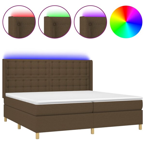 Krevet box spring s madracem LED tamnosmeđi 200x200 cm tkanina - Smeđa / 200 x 200 cm