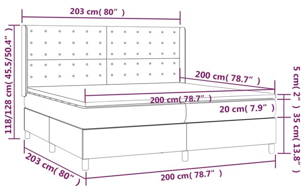 Krevet box spring s madracem LED tamnosmeđi 200x200 cm tkanina - Smeđa / 200 x 200 cm