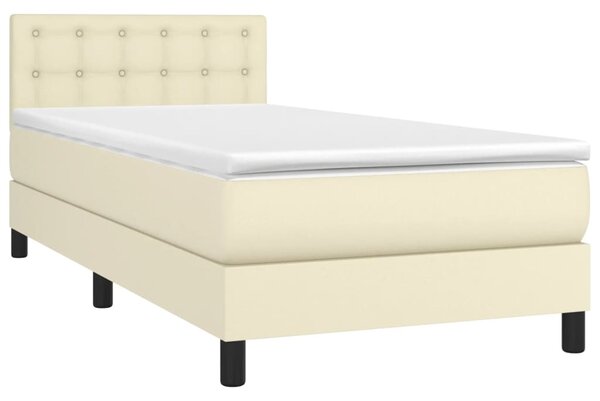 Krevet s oprugama i madracem krem 90 x 190 cm od umjetne kože - Krema / 90 x 190 cm