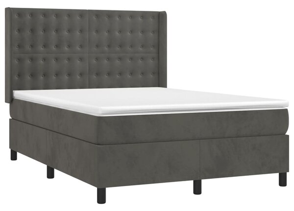 Krevet box spring s madracem LED tamnosivi 140x200 cm baršun - Siva / 140 x 200 cm