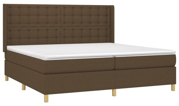 Krevet box spring s madracem LED tamnosmeđi 200x200 cm tkanina - Smeđa / 200 x 200 cm