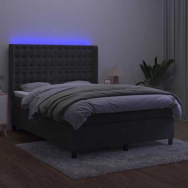 Krevet box spring s madracem LED tamnosivi 140x200 cm baršun - Siva / 140 x 200 cm