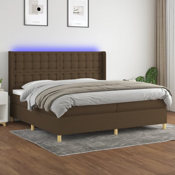 Krevet box spring s madracem LED tamnosmeđi 200x200 cm tkanina - Smeđa / 200 x 200 cm