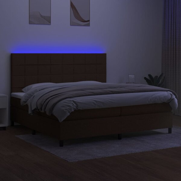 Krevet box spring s madracem LED tamnosmeđi 200x200 cm tkanina - Smeđa / 200 x 200 cm