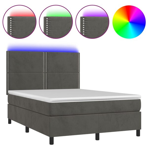 Krevet box spring s madracem LED tamnosivi 140x200 cm baršun - Siva / 140 x 200 cm