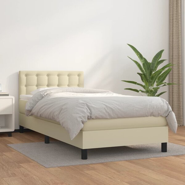 Krevet s oprugama i madracem krem 90 x 190 cm od umjetne kože - Krema / 90 x 190 cm
