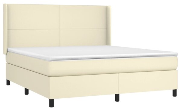 Krevet box spring s madracem LED krem 180x200cm od umjetne kože - Krema / 180 x 200 cm