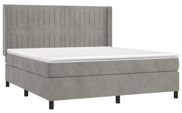 Krevet box spring s madracem LED svjetlosivi 160x200 cm baršun - Siva / 160 x 200 cm