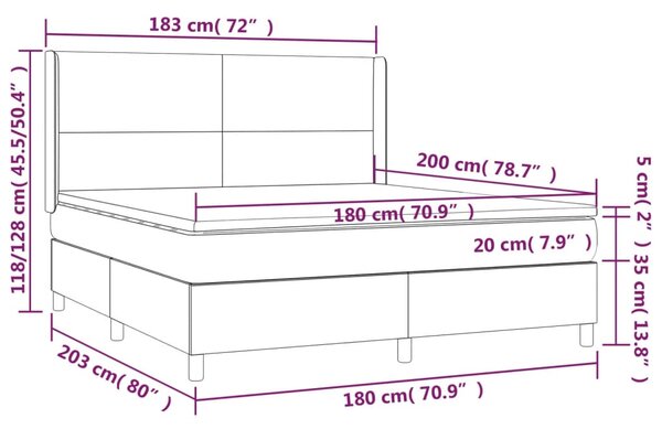 Krevet box spring s madracem LED krem 180x200cm od umjetne kože - Krema / 180 x 200 cm
