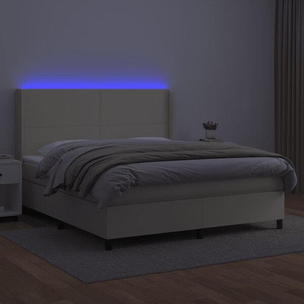Krevet box spring s madracem LED krem 180x200cm od umjetne kože - Krema / 180 x 200 cm