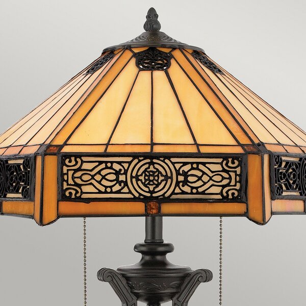 QUOIZEL Indus stolna lampa u Tiffany stilu, Bronca / stari mesing, Dnevni boravak/blagovaonica, Staklo
