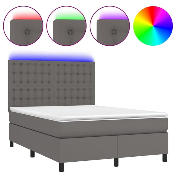 Krevet box spring s madracem LED sivi 140x190cm od umjetne kože - Siva / 140 x 190 cm