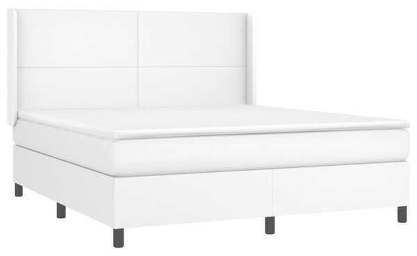 Krevet box spring s madracem LED bijeli 160x200 cm umjetna koža - Bijela / 160 x 200 cm