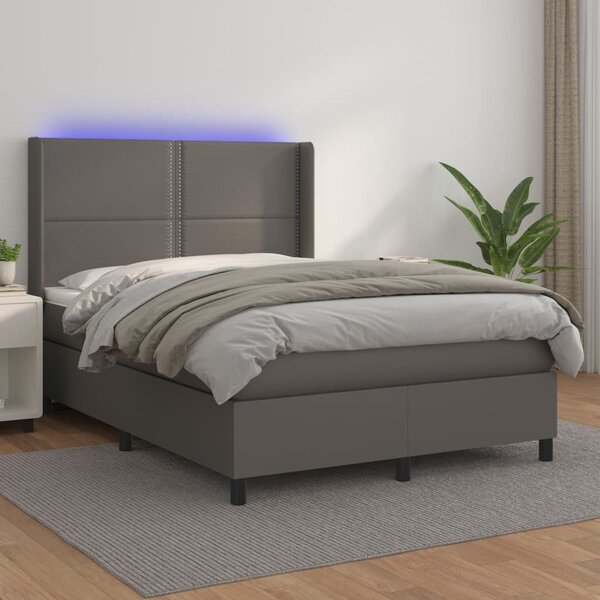 Krevet box spring s madracem LED sivi 140x190cm od umjetne kože - Siva / 140 x 190 cm