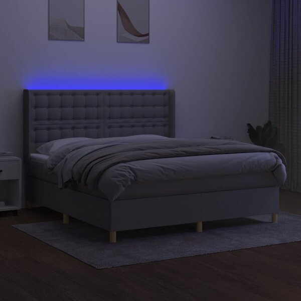 Krevet box spring s madracem LED svjetlosivi 180x200 cm tkanina - Siva / 180 x 200 cm