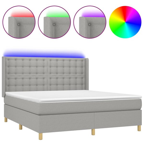 Krevet box spring s madracem LED svjetlosivi 180x200 cm tkanina - Siva / 180 x 200 cm
