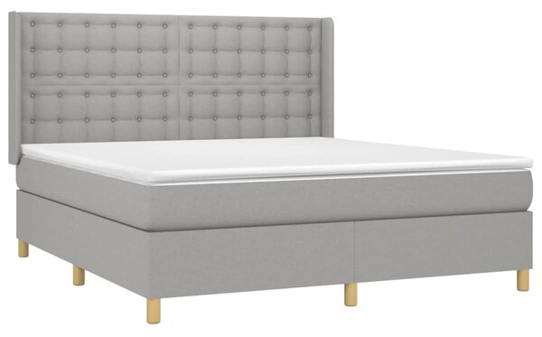 Krevet box spring s madracem LED svjetlosivi 180x200 cm tkanina - Siva / 180 x 200 cm