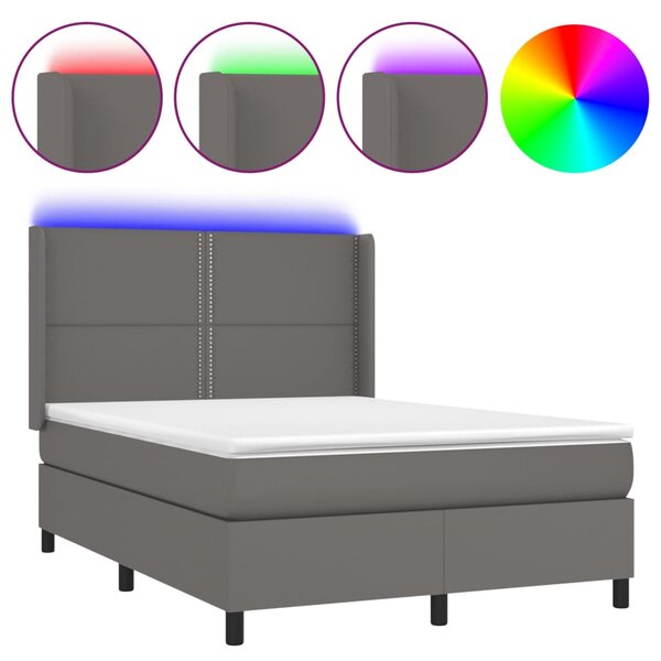 Krevet box spring s madracem LED sivi 140x190cm od umjetne kože - Siva / 140 x 190 cm