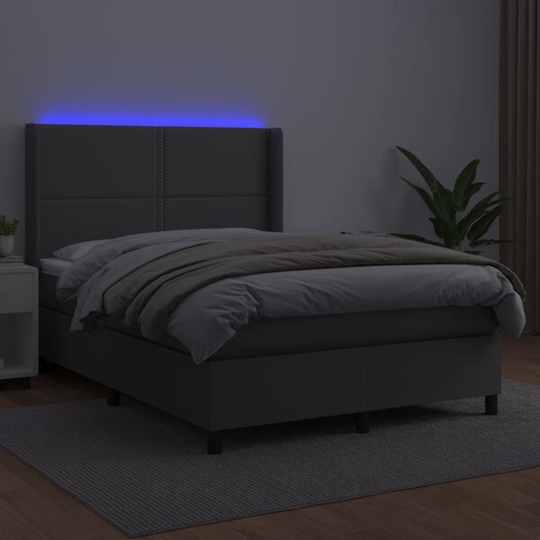 Krevet box spring s madracem LED sivi 140x190cm od umjetne kože - Siva / 140 x 190 cm