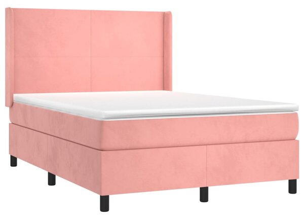 Krevet box spring s madracem LED ružičasti 140x190cm baršunasti - Ružičasti / 140 x 190 cm