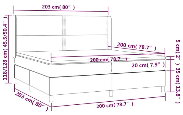 Krevet box spring s madracem LED crni 200x200 cm od tkanine - Crna / 200 x 200 cm