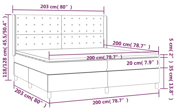 Krevet box spring s madracem LED bijeli 200x200 cm umjetna koža - Bijela / 200 x 200 cm