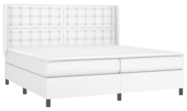Krevet box spring s madracem LED bijeli 200x200 cm umjetna koža - Bijela / 200 x 200 cm