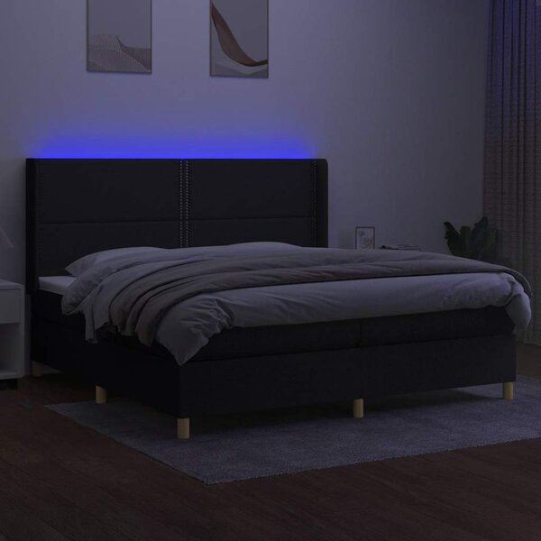 Krevet box spring s madracem LED crni 200x200 cm od tkanine - Crna / 200 x 200 cm