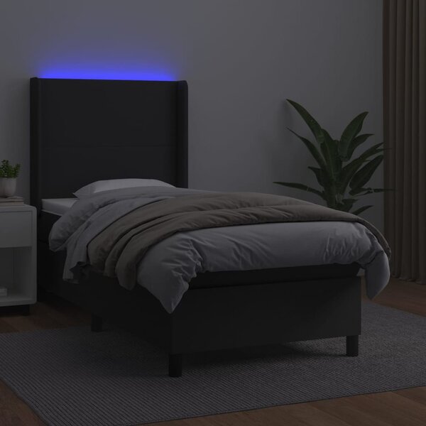Krevet box spring s madracem LED crni 100x200cm od umjetne kože - Crna / 100 x 200 cm