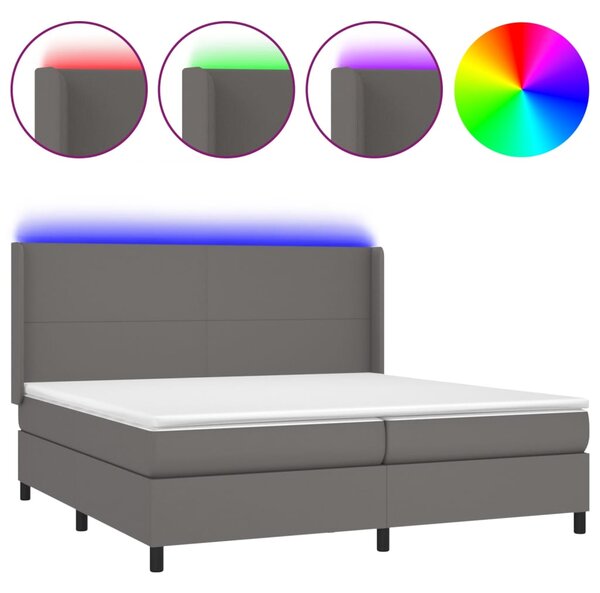 Krevet box spring s madracem LED sivi 200x200cm od umjetne kože - Siva / 200 x 200 cm