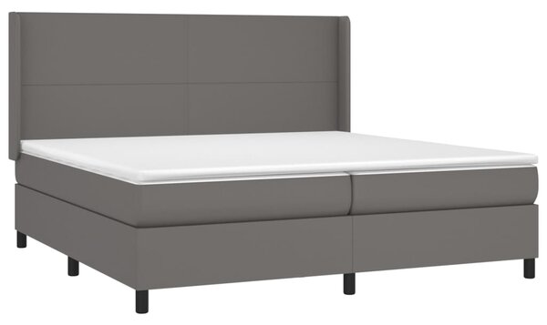 Krevet box spring s madracem LED sivi 200x200cm od umjetne kože - Siva / 200 x 200 cm