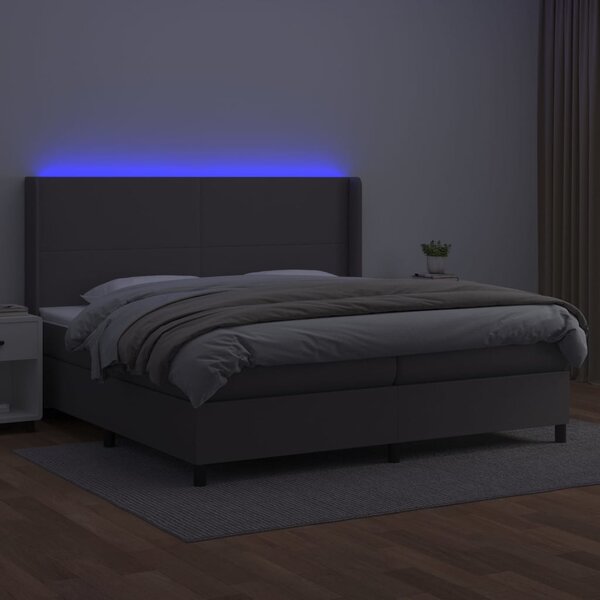 Krevet box spring s madracem LED sivi 200x200cm od umjetne kože - Siva / 200 x 200 cm