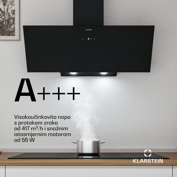 Klarstein Laurel kosa napa | režim ekstrakcije i recirkulacije zraka | sigurnosno staklo | 417 m³/h | 90 cm