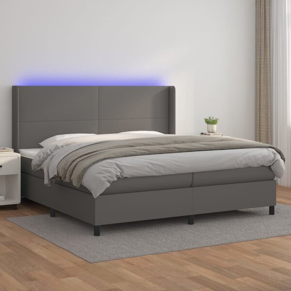 Krevet box spring s madracem LED sivi 200x200cm od umjetne kože - Siva / 200 x 200 cm